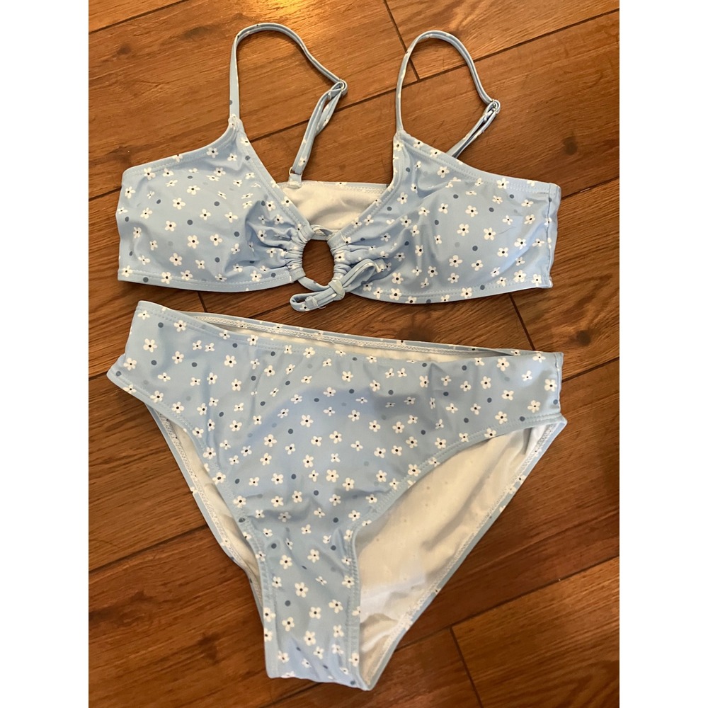 Floral Bikini Set Blue White Two Piece Swimsuit Summer Beach Vacation Small